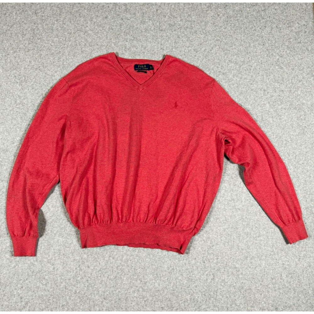 Polo Ralph Lauren Mens Pima Cotton V-Neck Pullover Logo Sweater XL Pink